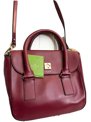 KATE SPADE COM CARTÃO BOLSA SATCHEL DE OMBRO CONVERSÍVEL COURO VERMELHO ESCURO DOURADO - Imagem 1 de 4