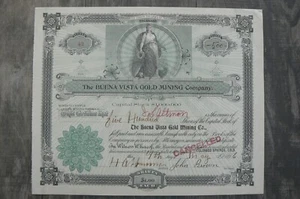 1896 Buena Vista Mining Company Aktienzertifikat Cripple Creek Colorado Bergbau! - Bild 1 von 2