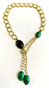 HSN Heidi Daus Malachite & Black Onyx Chains Cabs Lariat 25-1/2" Necklace - Picture 1 of 7