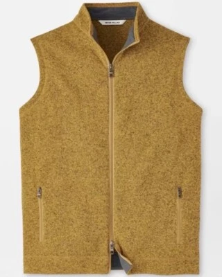 Peter Millar Hombres Corona Polar Suéter Chaleco Dijon Amarillo Mostaza Cremallera Completa Talla L Foto 1 de 4