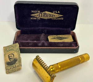 Antiker Vintage 30er Jahre Gillette Gold Rasierhobel guter Zustand Original Box - Bild 1 von 13