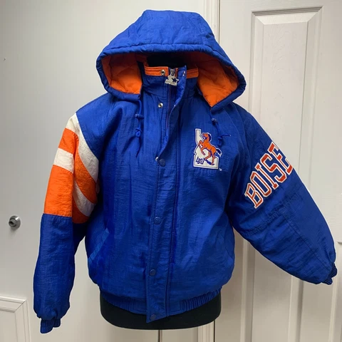 VTG Starter Jacket Mens Medium Boise State Broncos Winter Zip Snap Idaho M Blue Cover