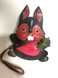 Handmade Leather Rabbit Bunny Coin Bag Pouch Wristlet Purple Pink 5" - Picture 1 of 5