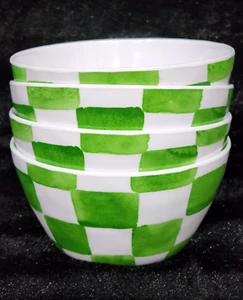 Set of 4 Bright Green & White Checkered Melamine Tidbit Bowls 4.75" Checked Pool - Picture 1 of 8