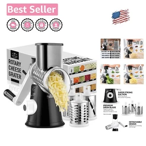 Deluxe Black Hand Crank Cheese Grater with Suction Base & 3 Stainless Blades - Picture 1 of 8
