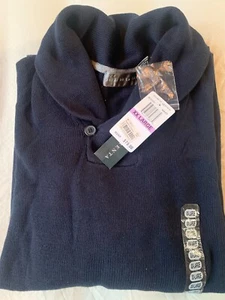 NWT Oscar De La Renta Mens 2XL Sweater Knit Pullover Shawl Collar Navy Blue - Picture 1 of 2