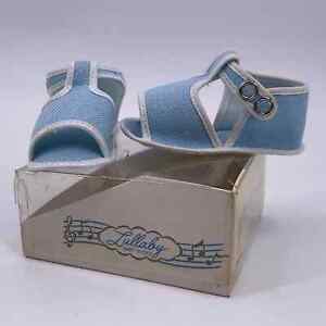 Vintage Lullaby Baby Shoes Light Blue White Ankle Snap #10854 Conaway Winter 