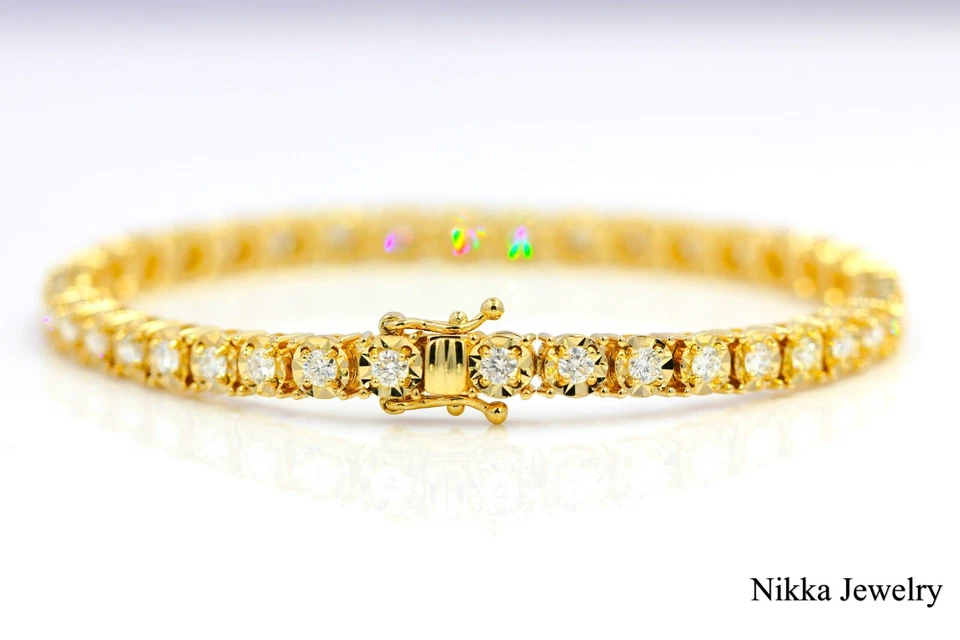 Brazalete de tenis de diamantes redondos naturales de 2,87 quilates de oro amarillo de 14 quilates de 7 pulgadas VS G/H Foto 1 de 1