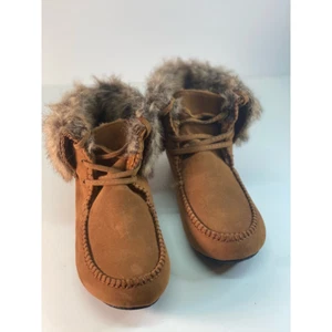 Kalli Womens Ankle Winter Boots Brown Moc Toe Low Heel Lace Up 8 New - Picture 1 of 5