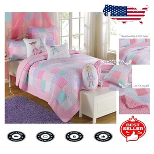 Cute 2-Piece Twin Quilt and Sham - Reversible Floral Cotton Bedding for Girls - Picture 1 of 8