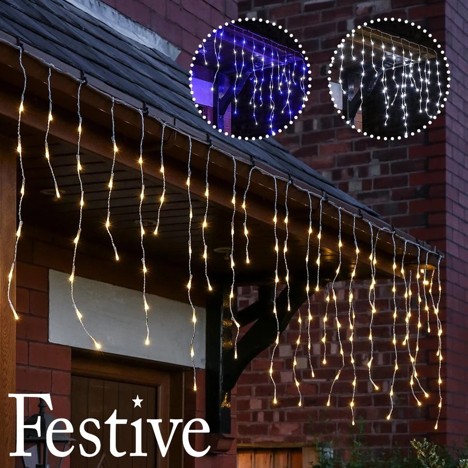 Festive 6m-24m Natale Ghiacciolo Effetto Neve LED Spina Esterno Timer Luci - Immagine 1 di 1