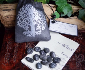 13 Witches Runes Granite and Bag Witch Wicca Pagan Divination Tree of life - Picture 1 of 3