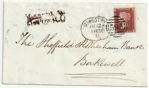 1856 OSWESTRY SPOON + HANDSTRUCK MISSENT TO DERBY R O >SHEFFIELD & ROTHERHAM BK - Picture 1 of 3