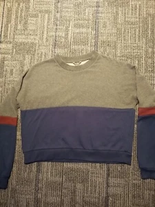 Eddie Bauer Women’s Medium Cropped Sweatshirt Soft Gray/Red/Blue Long Sleeve - Picture 1 of 8