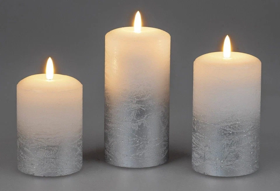 Formano LED Wachs Kerze weiss silber Flamme Flacker Optik mit Timer Größe wählen - Bild 1 von 1