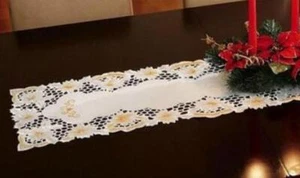 Elegant Christmas  White Poinsettia with Gold Thread Table Runner - Picture 1 of 1