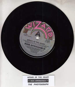 RICK SPRINGFIELD Affair of the heart 7" 45 rpm record NEW + juke box title strip - Picture 1 of 2