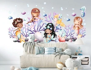 Underwater Mermaid World Seahorse Coral Baby Nursery Wall Decal Sticker - Picture 1 of 5