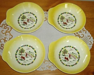 Vintage Salem Grant Crest COUNTRY CHARM Yellow 6 1/2" Lug Handle Bowls ~Setof4 - Picture 1 of 19
