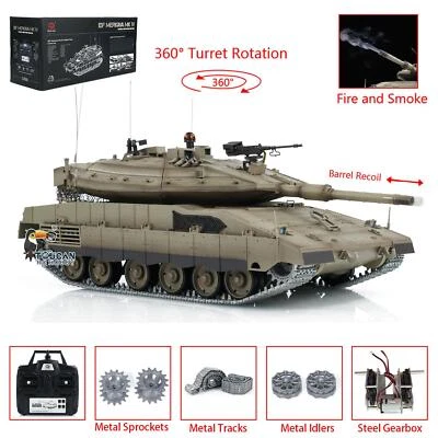 HengLong 1/16 IDF Merkava MK IV Metal RC Tank IR BB Smoking 360° Turret Rotary - Image 1 of 4