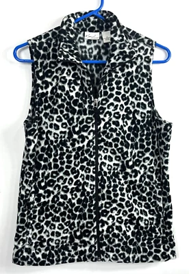 Chaleco Para Mujer Kim Rogers Cuello Negro Gris Blanco Estampado Leopardo Cremallera Completa Talla M Foto 1 de 4