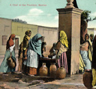 A Chat at the Fountain Mexico Woman Filling Water Jugs Talk Vintage Postcard A9