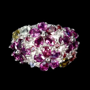 925 Sterling Silver Ring Pear Rhodolite Tanzanite Tourmaline Gemstone Jewelry 9 - Picture 1 of 13