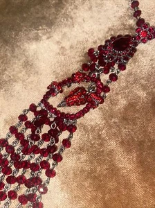 Rodrigo Otazu Vintage Red Crystal Bead Heart Tiered Statement Necklace - Picture 1 of 8