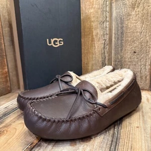 UGG OLSEN SLIPPER MENS US 9 MOCCASIN TAN LEATHER SHEEP WOOL LOAFER EUR 42 - Picture 1 of 14