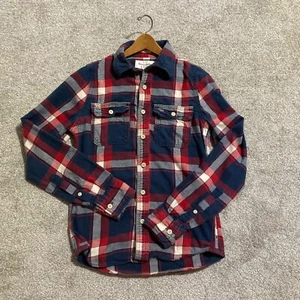VTG Abercrombie & Fitch Shirt Mens Sz S Red Blue Plaid Button Up Flannel Muscle - Picture 1 of 13