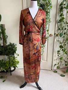 Zara Satin Gold Oriental Kimono Dress Rare Size M - Picture 1 of 7