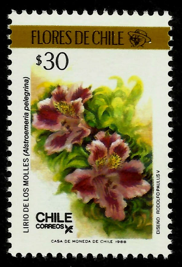 FLORES SILVESTRES CHILENAS, LIRIO DE LOS MOLLES, ALSTROEMERIA PELEGRINA AÑO 1988, MNH Foto 1 de 1