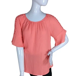 Zac & Rachel Orange Blouse Size Small Buttons Along Sleeve and Shoulder Flared - Picture 1 of 8