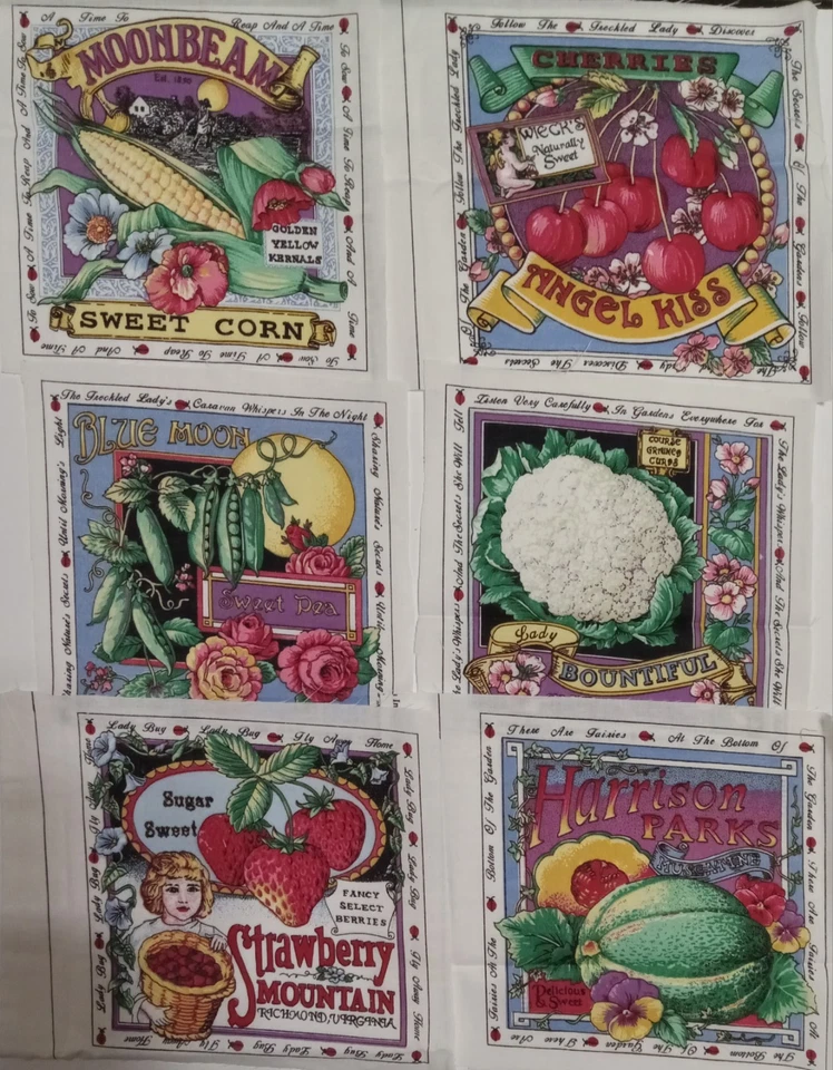 Lot of 6 "Secrets Of The Garden"~ approx 6.5"x6.5" Cotton Fabric Blocks Ecru BG - Image 1 of 4