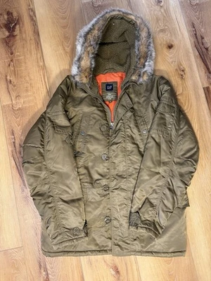 Vintage 2003 GAP Snorkel Parka Green Orange Faux Fur Hooded Heavy Jacket Mens M - Image 1 of 4