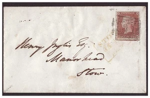 SG8 Pfennig rot imperf auf Brief von 1854 zum Verstauen mit Ziffern & Kartonabstempeln. - Bild 1 von 2