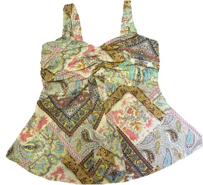 Blusa Lane Bryant Feminina 16 Sem Mangas Decote V Top Boho Y2K Fada Laço Frente - Imagem 1 de 4