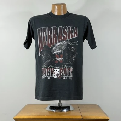 Vintage Nebraska Cornhuskers T Shirt Back To Back National Champions Size M 90s - Image 1 of 4