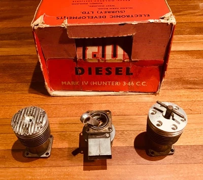 Vintage E.D. Hunter MK IV, Diesel, model aeroplane, airplane engine. Parts + Box - Image 1 of 4