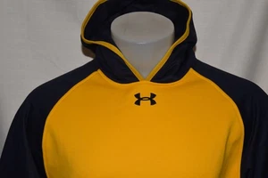 UNDER ARMOUR LOOSE Medium Men's L/S Soft Polylester Fleece Hoodie Yellow Navy - Picture 1 of 5