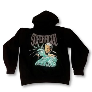 RARE Superficial George Bush Vampire Strass Hoodie Black Sweatshirt Sz Small - Bild 1 von 6