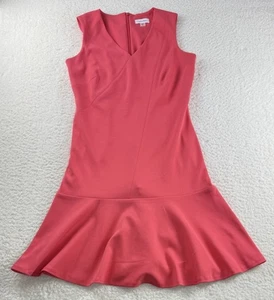 Calvin Klein Ruffle Hem Sheath Dress Size 6 Hibiscus Pink Coral Office Cocktail - Picture 1 of 7