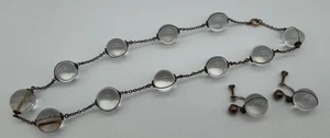 Antique Pools of Light Rock Crystal Orb Sterling Silver Necklace & Earrings Set - Picture 1 of 7