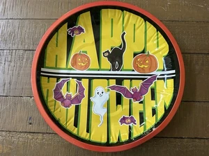 Happy Halloween Metall Blech Tablett Fledermäuse schwarze Katze Kürbis Spinne 10" - Bild 1 von 3