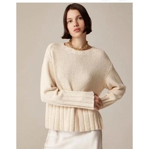 Maglione girocollo J.Crew Marina maglia testurizzata misto cotone donna M panna accogliente - Foto 1 di 7