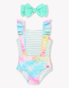 Rufflebutts Regenbogen Baby Mädchen Einteiler Ombre Badeanzug Stirnband 3-6 Monate - Bild 1 von 2