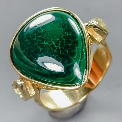 Handmade 15ct+ Natural Malachite Ring 925 Sterling Silver Size 8 /R434818 - Image 1 of 4