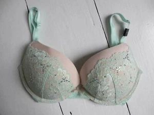 Victoria's Secret dream angel green lace push up padded bra rhinestone 32dd - Picture 1 of 12