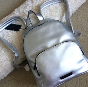 Kendall + Kylie Silver Metallic Vegan Leather Hot Backpack Designer Bag NWT - Picture 1 of 6