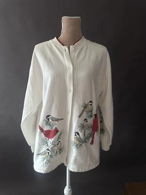 Cardigã feminino vintage Orvis tamanho cardinal XL feito nos EUA suéter com estampa de animais - Imagem 1 de 4